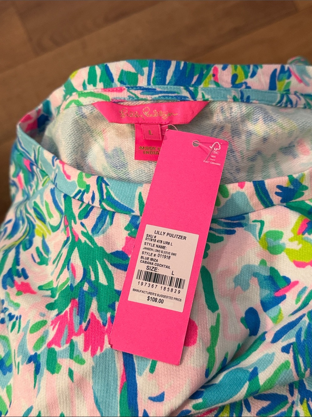Lilly Pulitzer Size Large Jansen Sweatshirt Blue Ibiza Cabana Long Sleeve NWT L - Picture 5 of 12